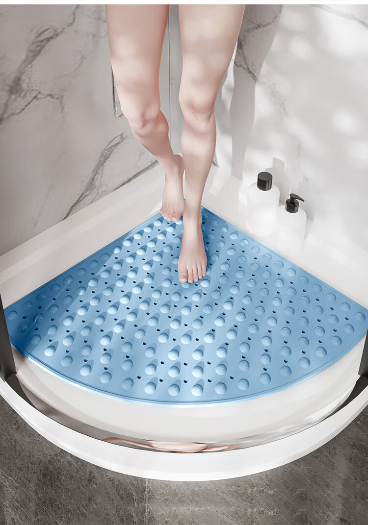 Dajiang PVC Bathroom Non-Slip Mat, Shower Room Toilet Bathing Anti-Fall Fan-Shaped Floor Mat for Elderly, 70x70cm 12