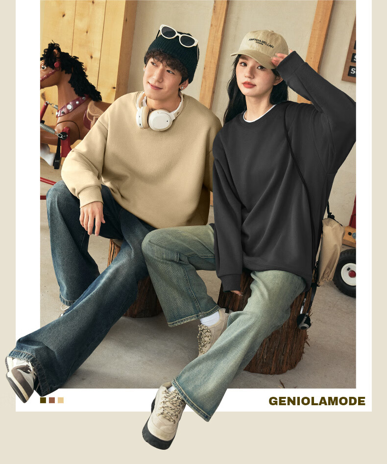 GENIOLAMODE Forest Group Men's Sweatshirt, Autumn 2026 New Heavyweight Round Neck Loose Casual Pullover Long-Sleeve Men's T-Shirt 3