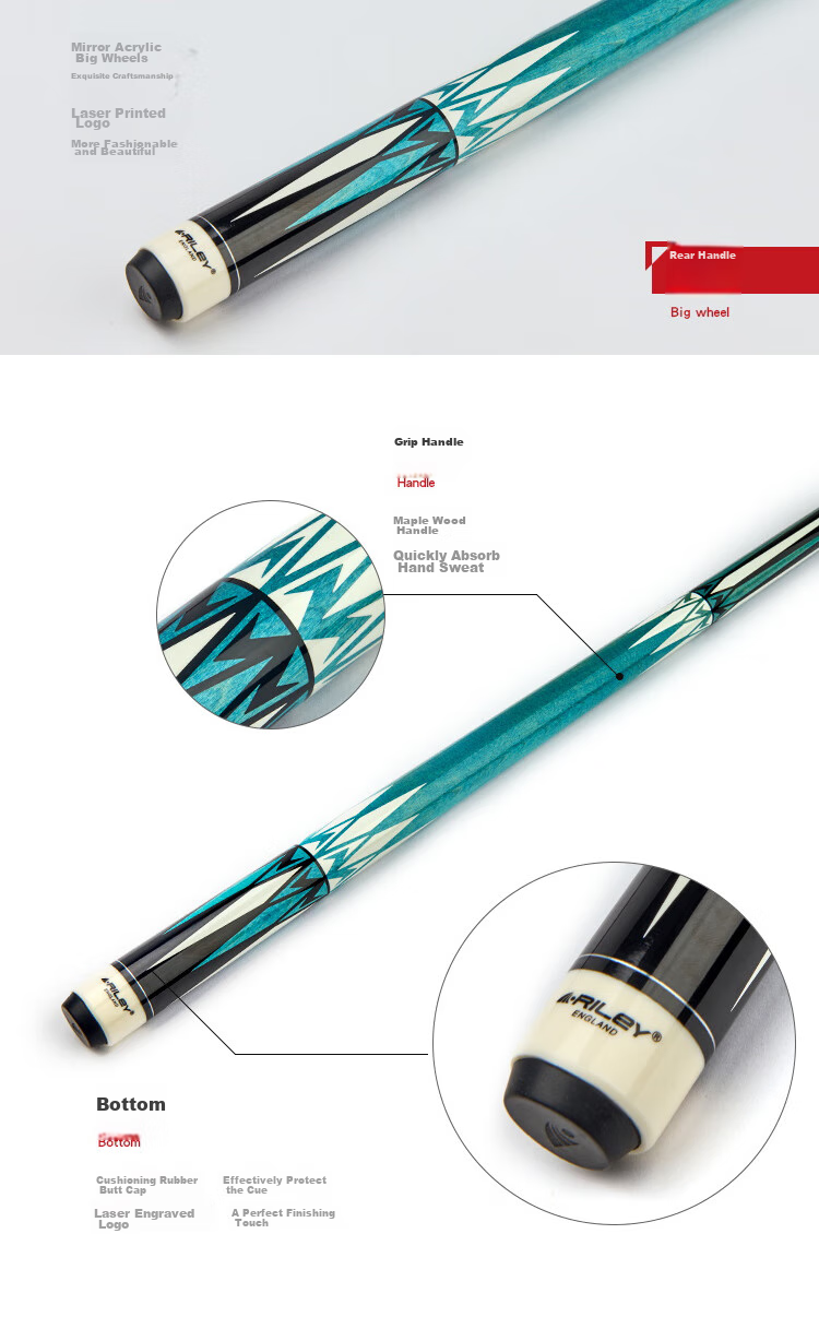 RILEY Pool Cue RMP-1, Chinese 8-Ball American 9-Ball Cue, Big Head Eight-Ball Black Eight Scoring Pool Cue, 12.75 Inches 3