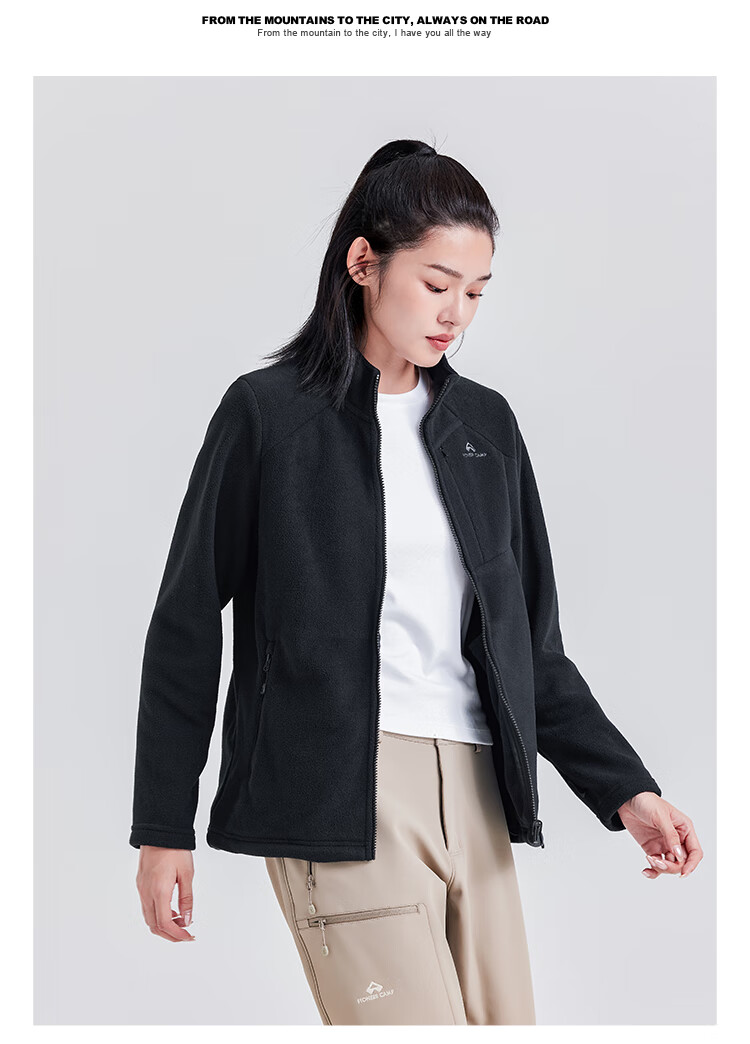 Pioneer Camp Outdoor Stand-Collar Fleece Jacket for Women, Autumn And Winter Plush Lining Fleece Coat, Windproof Warm Cardigan Inner Layer 11