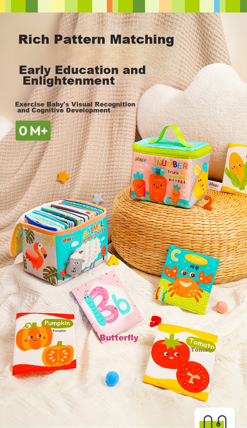 Jollybaby Children's Cloth Book Cognitive Cards, Colorful Picture Recognition Cards for Early Learning, Baby Flash Cards Toy - Animal And Letter Recognitio 1