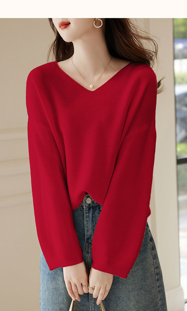 Dme [Containing Wool] Spring And Autumn French-Style V-Neck Sweater with Lantern Sleeves, Slimming And Versatile Knitted Top for Wome 17