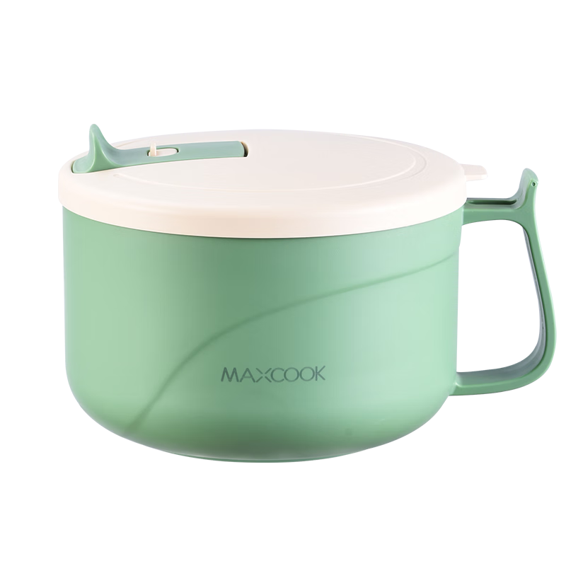 MAXCOOK 304 Stainless Steel Ramen Bowl, Student Lunch Box, Meal Cup, Noodle Cup 1200ML, Avocado Green MCFT0087
