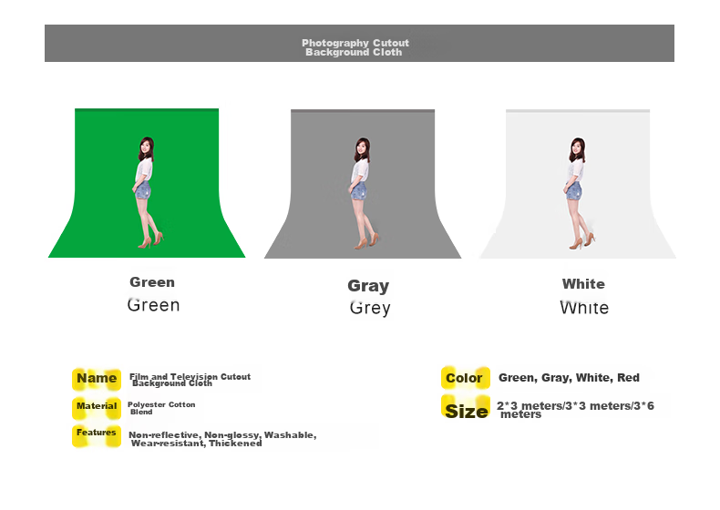 Hakutatz 2138 Live Streaming Video Green Screen Chroma Key Shooting Photo Background Cloth Photography Prop Portrait ID Photo Solid Color Internet Celebrity Background Wall 3*6 Meters Gray 13