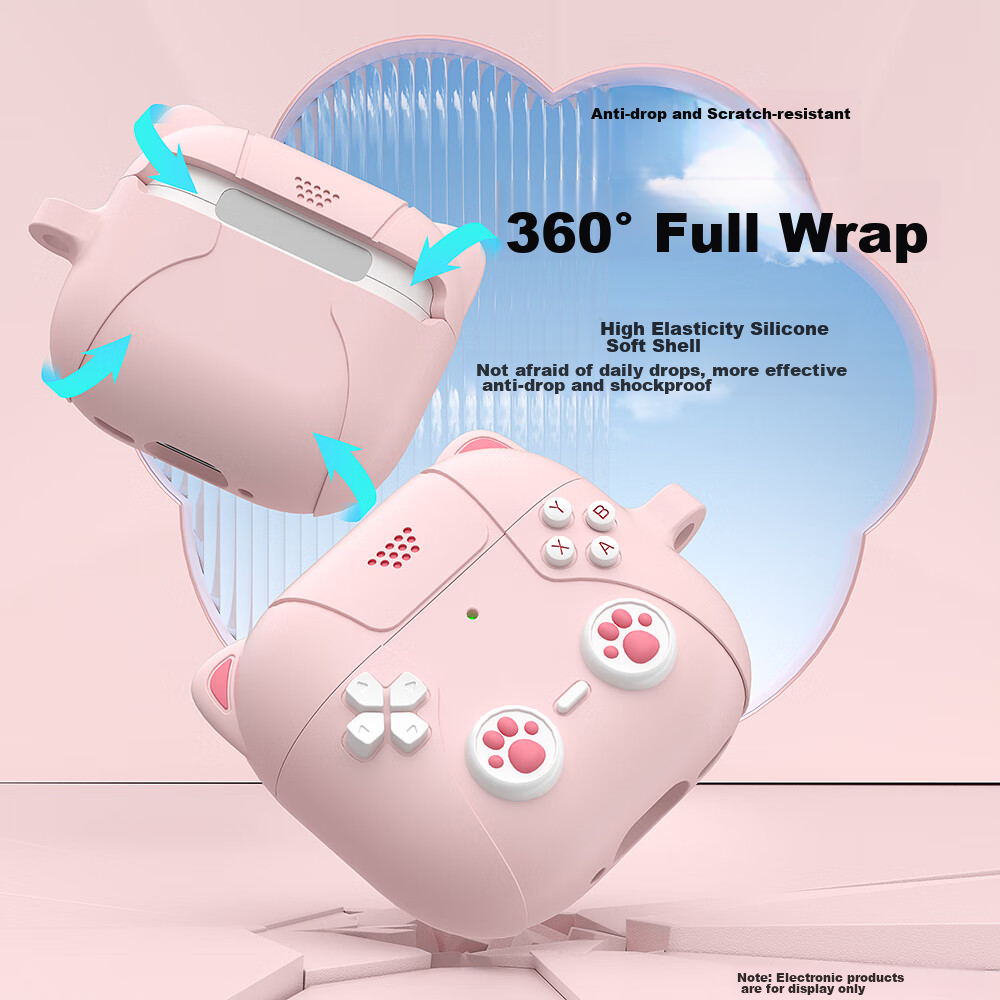 ESCASE AirPods 4 Case, Protective Cover for Apple Fourth Generation Earphones, 2024 Wireless Bluetooth Earphone Case, Shockproof, Dustproof, Silicone, Unisex, Stain-Resistant, Wear-Resistant, Cute Cat Design, Light Pink 1