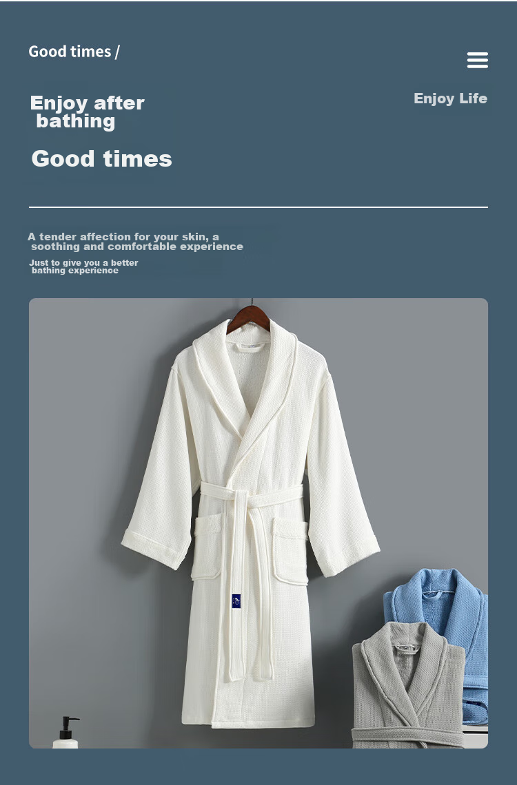 Zhuyibai Hotel Thick Bathrobe, Cotton Woven Soft Absorbent Home Bathrobe, Simple Quick-Drying Sweat Steaming Suit, Gray, M Size 4