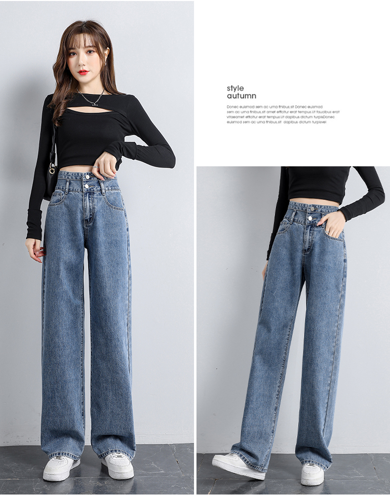 Jeanswest Women's High-Waisted Slimming Straight-Leg Wide-Leg Jeans with Design Flair, Summer Style, Light Blue, Size L 26