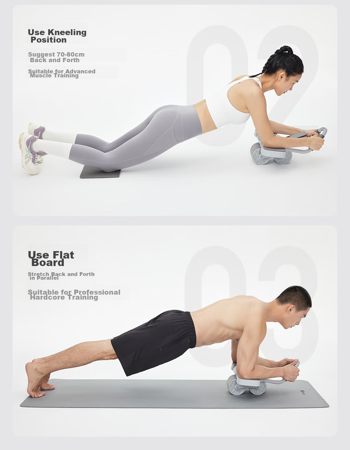 Keep Abdominal Wheel, Automatic Rebound Elbow Support Band, Assisted Plank Support, Abdominal Training Device, Double Wheels, Glacier Gray 18