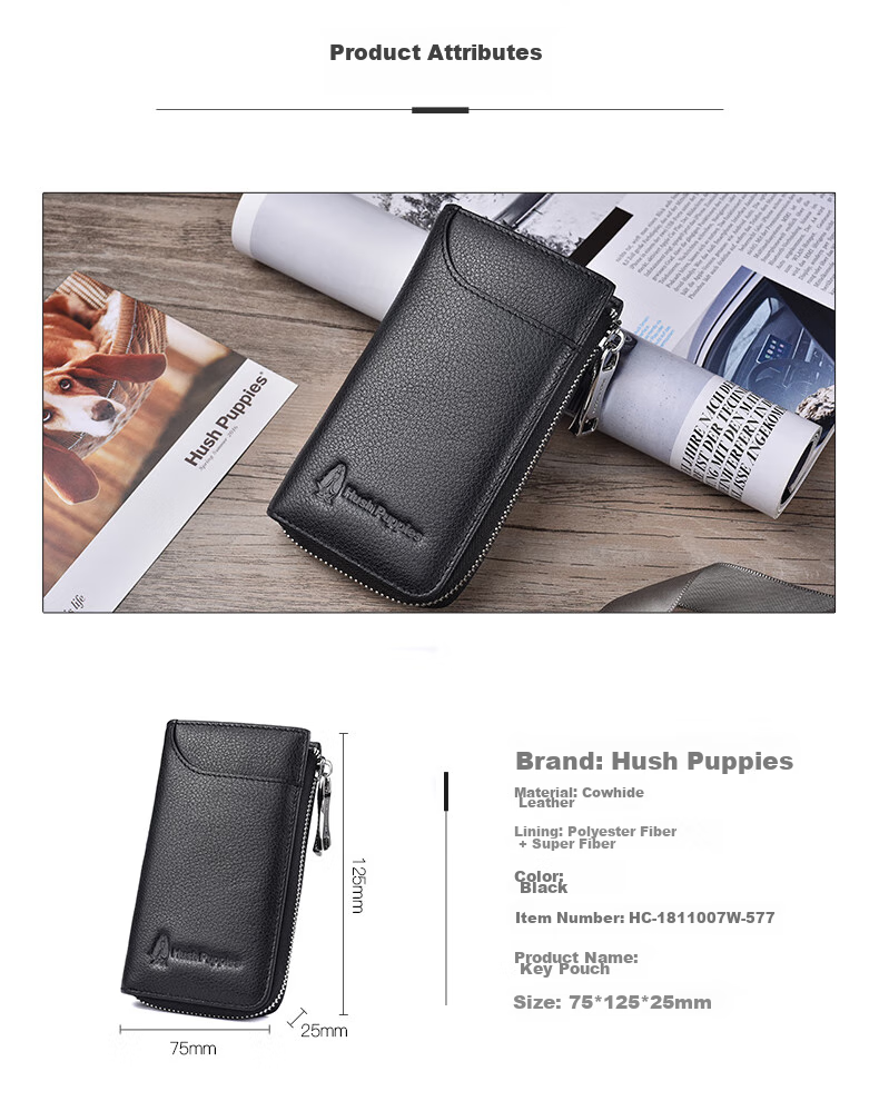 Hush Puppies Key Case, Men's External Card Slot, Portable Key Ring, Multifunctional Storage Bag, Gift Box Packaging, Birthday Present 3