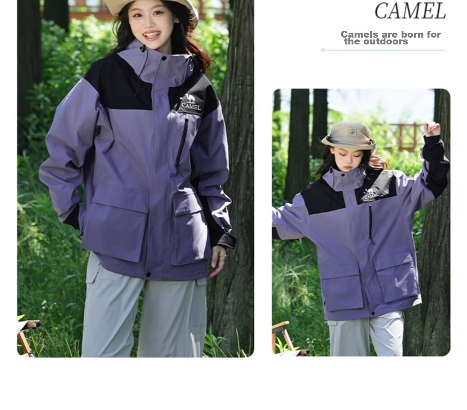 CAMEL Three-In Outdoor Jacket, Hiking Windproof Waterproof Coat, Camping Trekking Outerwear, O606, Phantom Black, XL 21