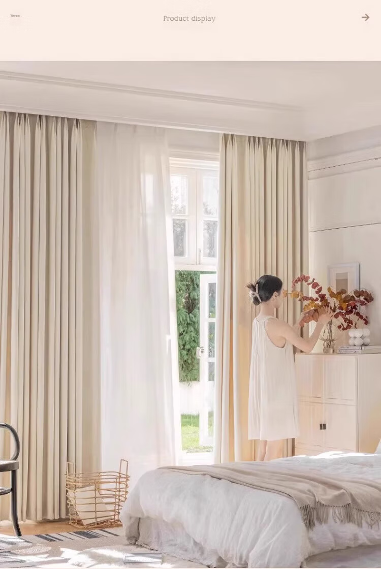 Ali Cotton Linen Cream-Colored Curtains, Japanese Style for Living Room And Bedroom, High Light-Blocking, Heat-Insulating, Sun-Protective, with Hooks, Width 2.0 Meters * Height 2.2 Meters 12