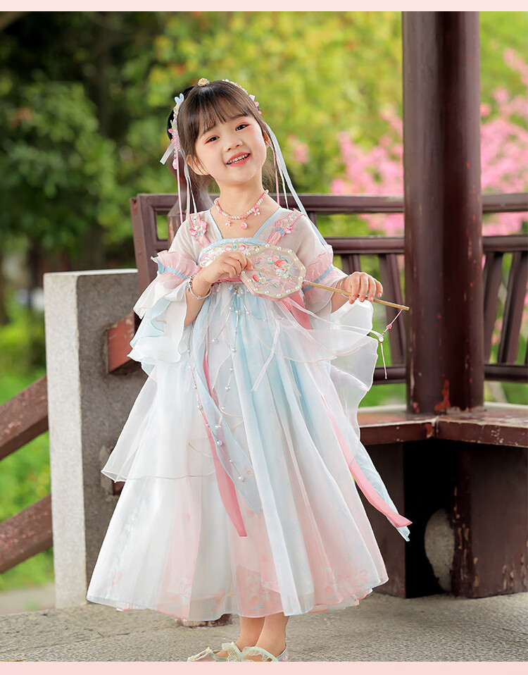 Menghu Peach Hanfu Girls' Summer 2026 Fairy-Like Ancient Style Ru Skirt, Children's New Chinese-Style Thin Dress, Pink And Blue, Size 110 18