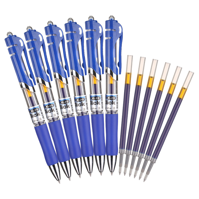 M&G Stationery K35 Retractable Gel Pen, Student 0.5mm Signing Pen, Business Bullet Tip Pen, Doctor Prescription Pen, Office Supplies, Blue, 6 Pens + 6 Refills