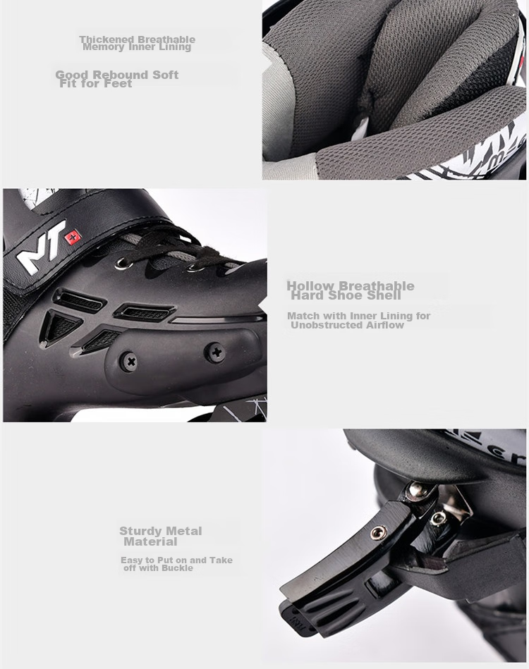 Micro Maiguo Roller Skates, Inline Skates for Adults, Roller Skates, Single Row Beginner's Flat Wheels, for Men And Women, MT Black, Size 40 12