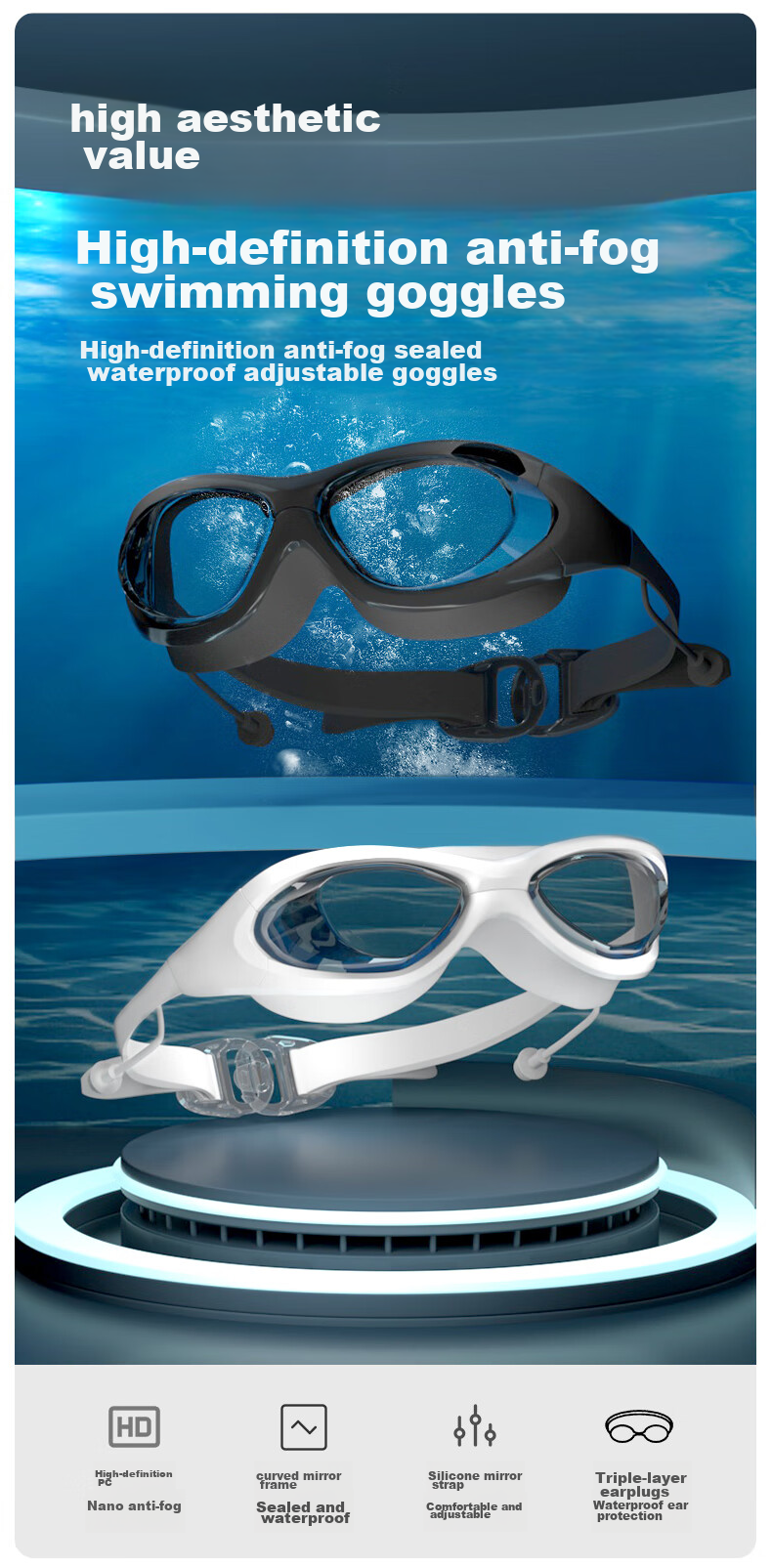 Jiehu Swimming Goggles, High-Definition Anti-Fog Glasses for Nearsightedness, Waterproof Diving Goggles for Men And Women, Adult Clear Lens Protective Eyewear 2