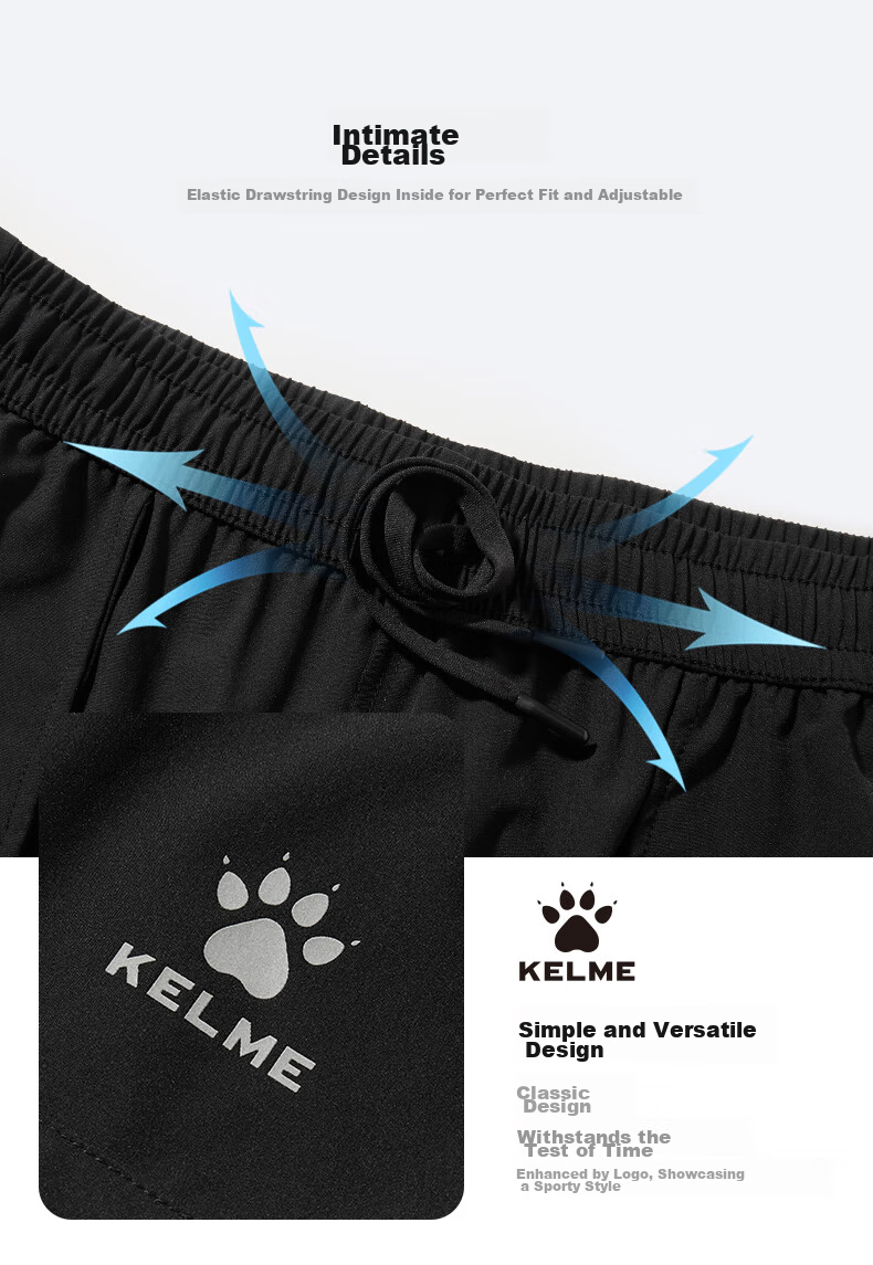KELME Men's Sports Shorts, Woven Quick-Dry Training Running Shorts, Lightweight Breathable Knee-Length Shorts, Black, XL 5