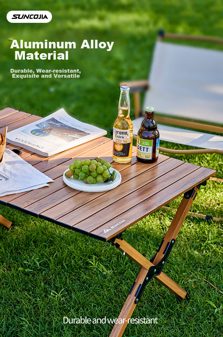 Suncojia Outdoor Folding Table, Aluminum Alloy Roll-Up Table, Portable Foldable, Wilderness Dining Table, Table And Chairs 3