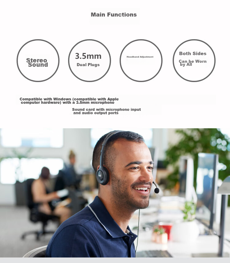 Logitech H110 [Enterprise Grade] Stereo Office Headset with Microphone, 3.5mm Wired Over-Ear Headphones for Computer And Laptop [Order Bonus] 2