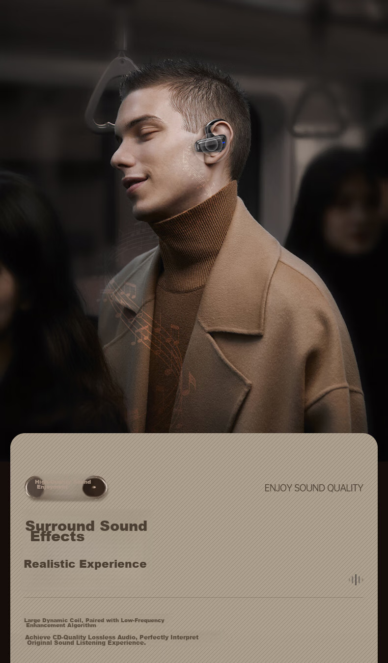 ALittleFlower Open-Ear Bone Conduction Sports Bluetooth Headphones, Ear-Hook Style, for Running, Long Battery Life, Calls, Noise Reduction, Compatible with Huawei, Apple, Xiaomi, VIVO 6