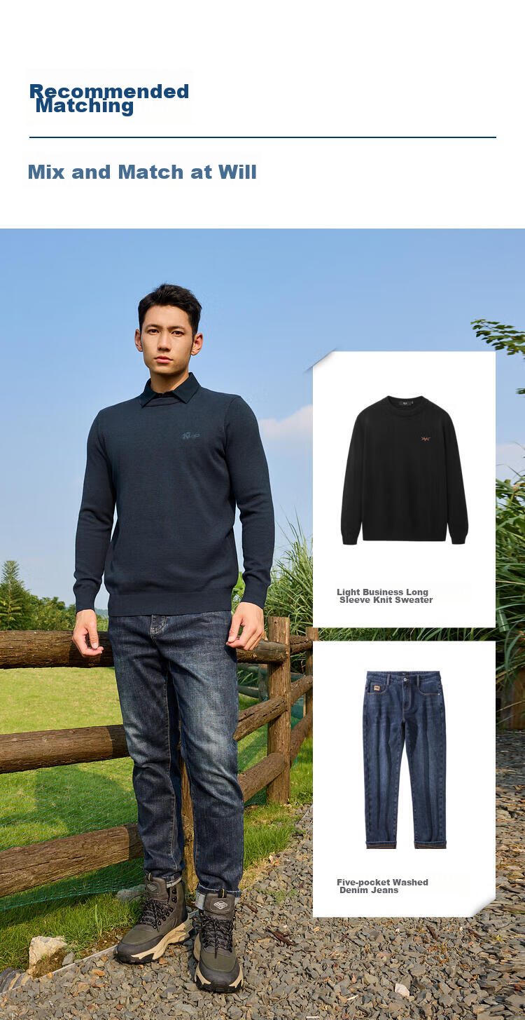 HLA [Brand Exclusive] Men's Long-Sleeve Knit Sweater, Light Business Classic Warm Pullover for Spring And Autumn HNZAW3Y018A 14
