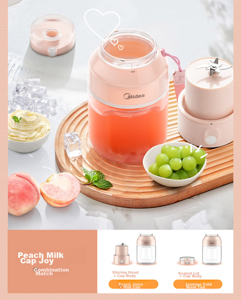 Midea Juicer Cup, Portable Home Juicing Machine, Orange Juice Maker, Food Processor, Blender Cup, Wireless Charging Juice Maker, Outdoor Portable Juice Cup MJ-LZ106 6