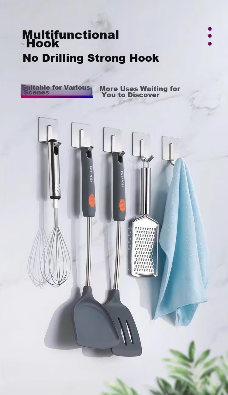 Bahainiao [Super Strong Load-Bearing] Stainless Steel Hooks, Pack of 10, No Drilling Required, Strong Adhesive Hooks for Kitchen And Wall without Nails 13