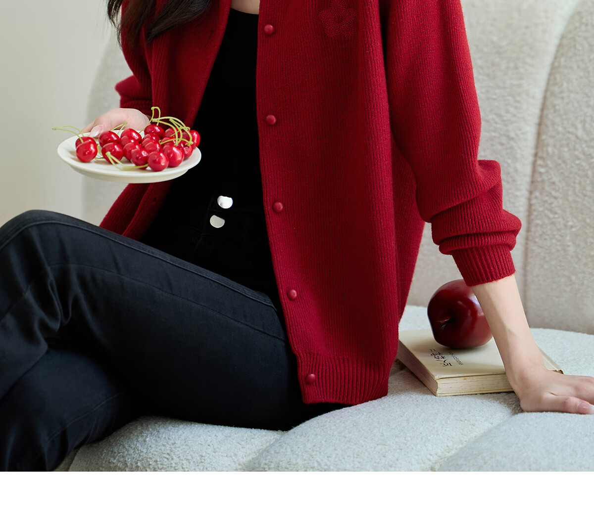Taxiang Knitted Cardigan for Women, New Year Outfit, Red Sweater Coat with Sequins And Embroidery, Women's Cardigan Top T143Z3012 25