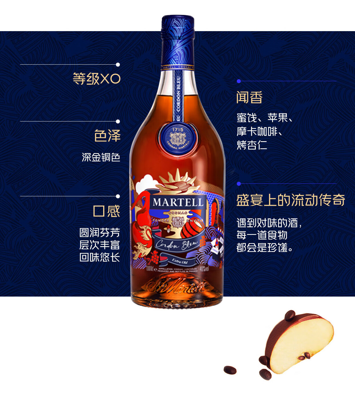 马爹利(martell)蓝带xo 2022年限量版 干邑白兰地 1000ml 有码 法国