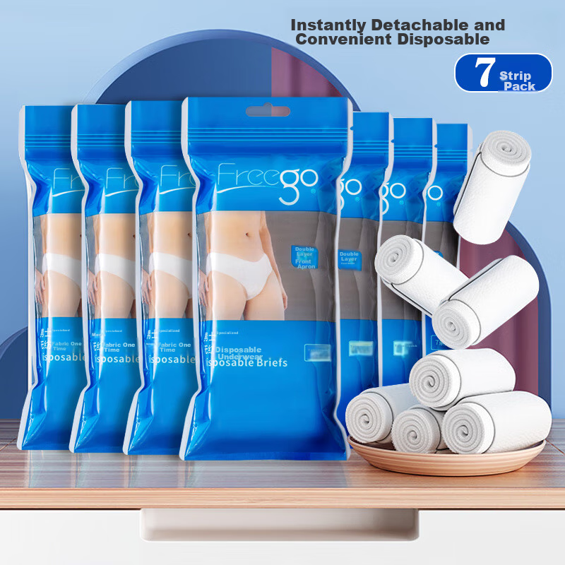 Freego Disposable Men's Underwear, Double-Layer Paper, 7 Individually Wrapped, No-Wash, Portable, for Travel, Business Trips, Vacations, Outdoor Activities, Size L