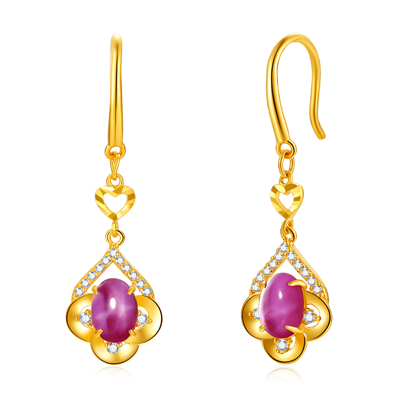 鸣钻国际 黄金耳环 999足金耳钉女款金耳吊耳坠金耳环/结婚定婚首饰