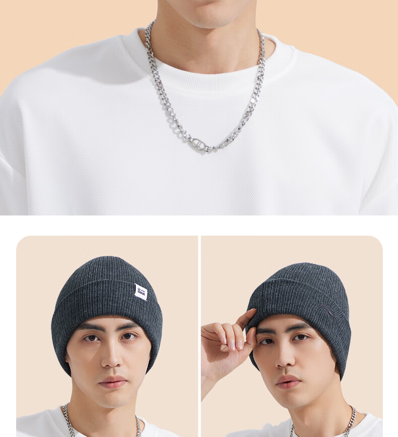 Li-Ning Ski Hat, Autumn And Winter Knitted Cold Cap, Ski Helmet, Warm Elastic Soft Versatile Fleece Hat, Deep Floral Gray 6