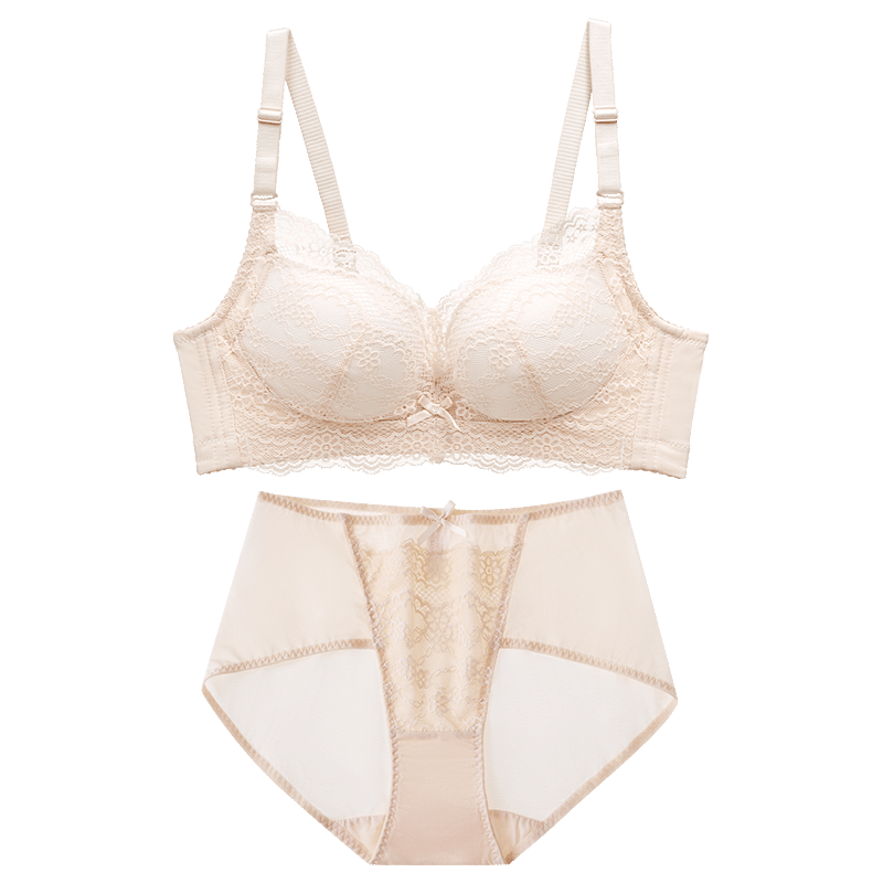 Dushiliren Women's Wireless Breathable Bra, Patented Side Push-Up And Gathering Brassiere, Lace Sexy Bra Set 2B25W2