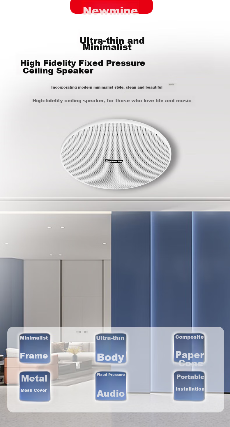 Newmine ND-12Y Constant Voltage Ceiling Speaker, Recessed Background Music Sound System for Suspended Ceilings, Embedded Public Address System for Shopping Malls And Stores, 6 Inches 1
