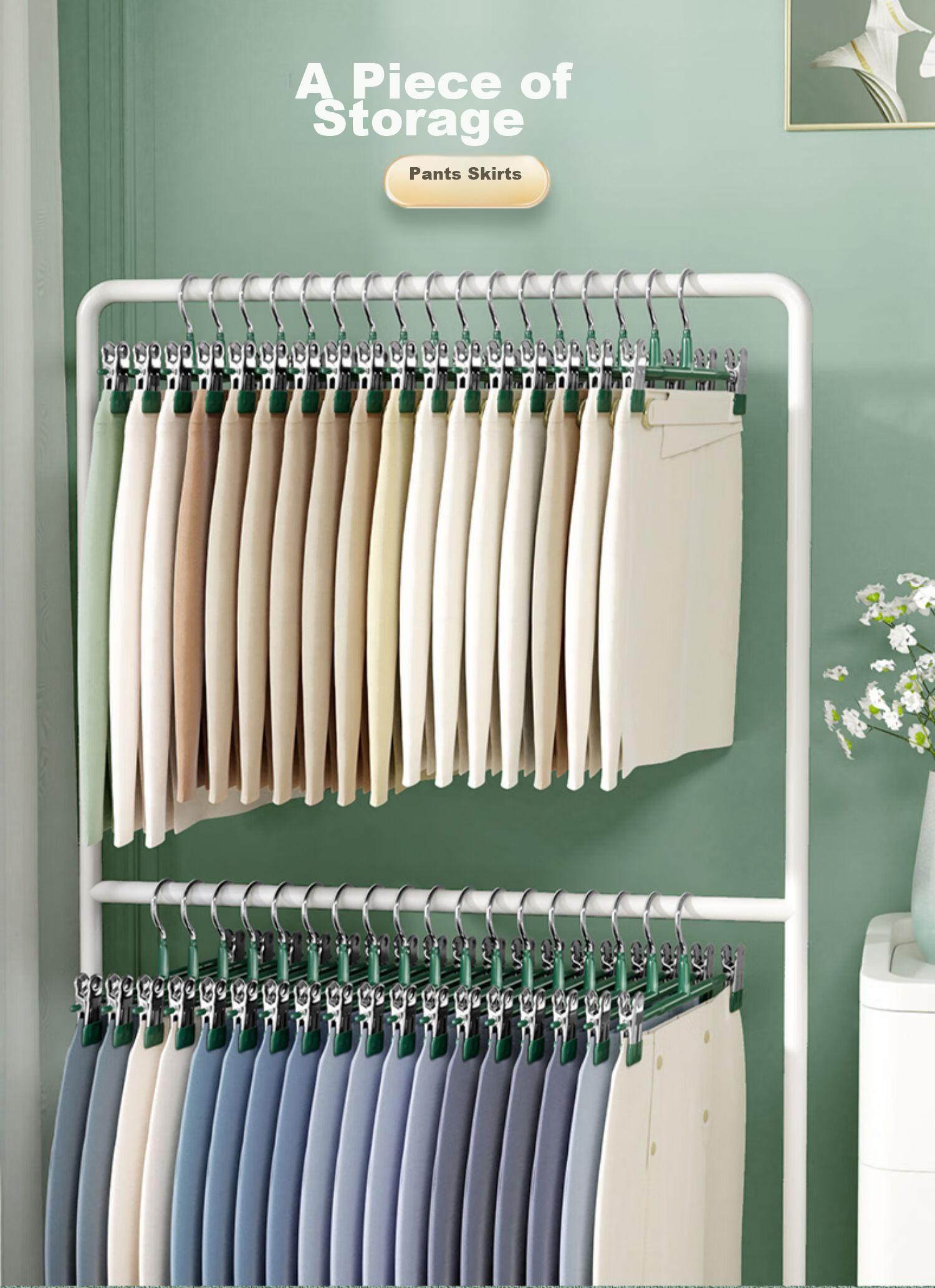 MENGTING Non-Slip Pants Hanger, Extendable And Adjustable, Thickened Seamless Drying Rack, 10 High-Manganese Steel Pants Clips with Hangers 5