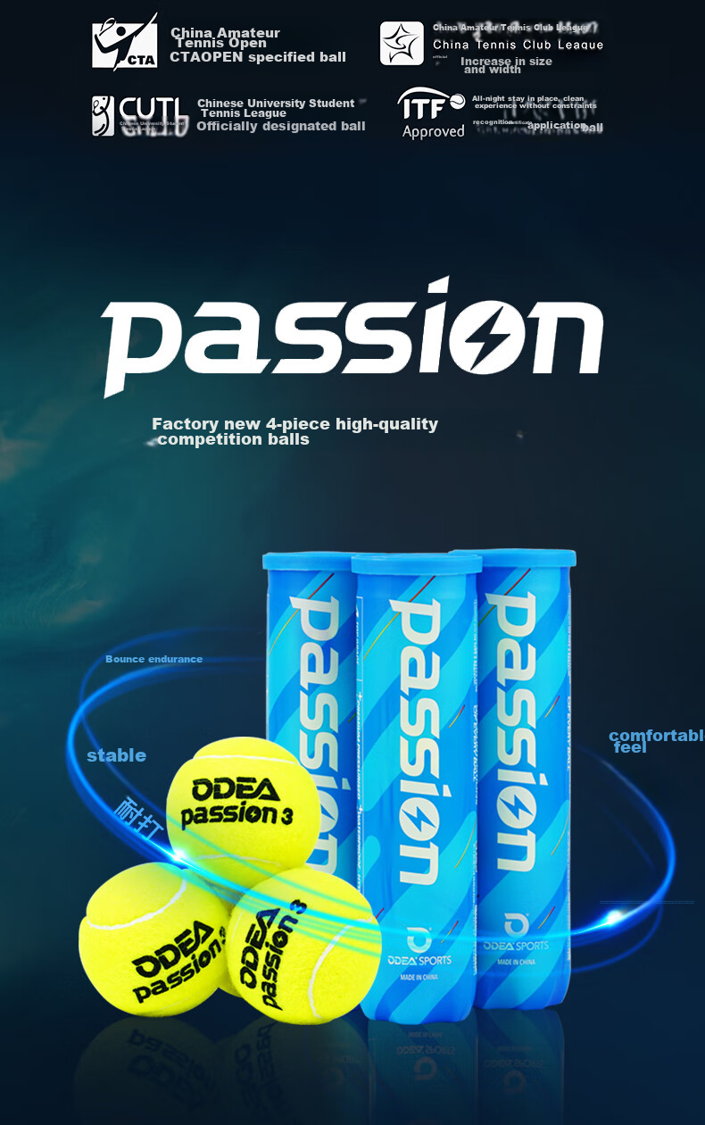 Odear Tennis Passion Series Durable High-Bounce Training And Match Tennis Balls, 1 Can, 4 Balls Per Pack 1