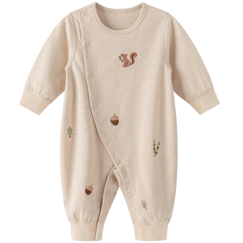 Guaiqi Bear Baby Pure Cotton One-Piece Long Sleeve Pajamas Spring and Autumn Bodysuit Homewear Romper for Newborns and Toddlers
