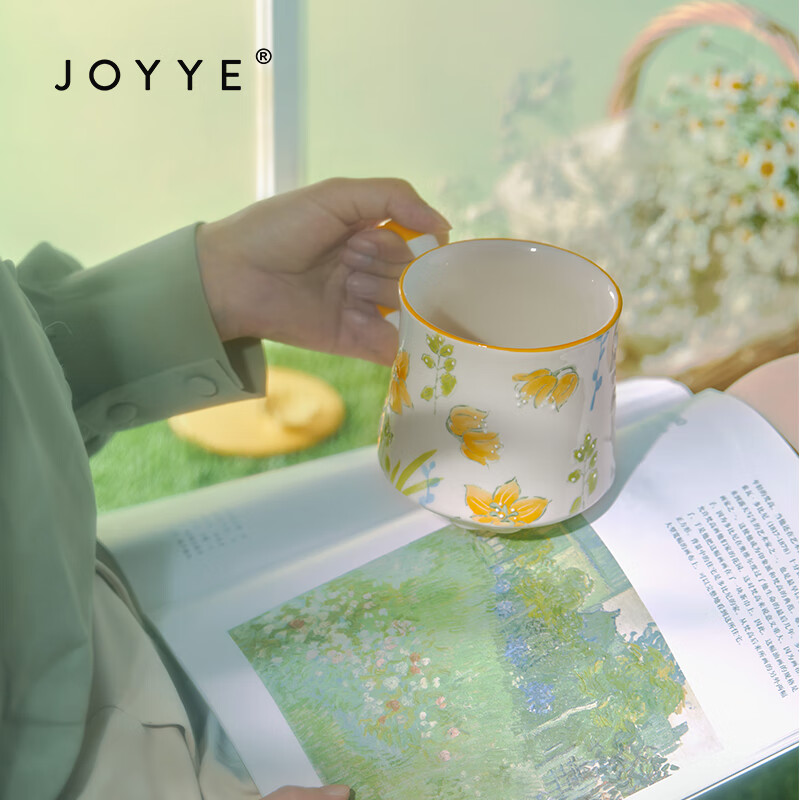 JOYYE Ceramic Mug Hand-Painted Embossed Underglaze Color Dream Flower Cup Birthday Gift Holiday Souvenir