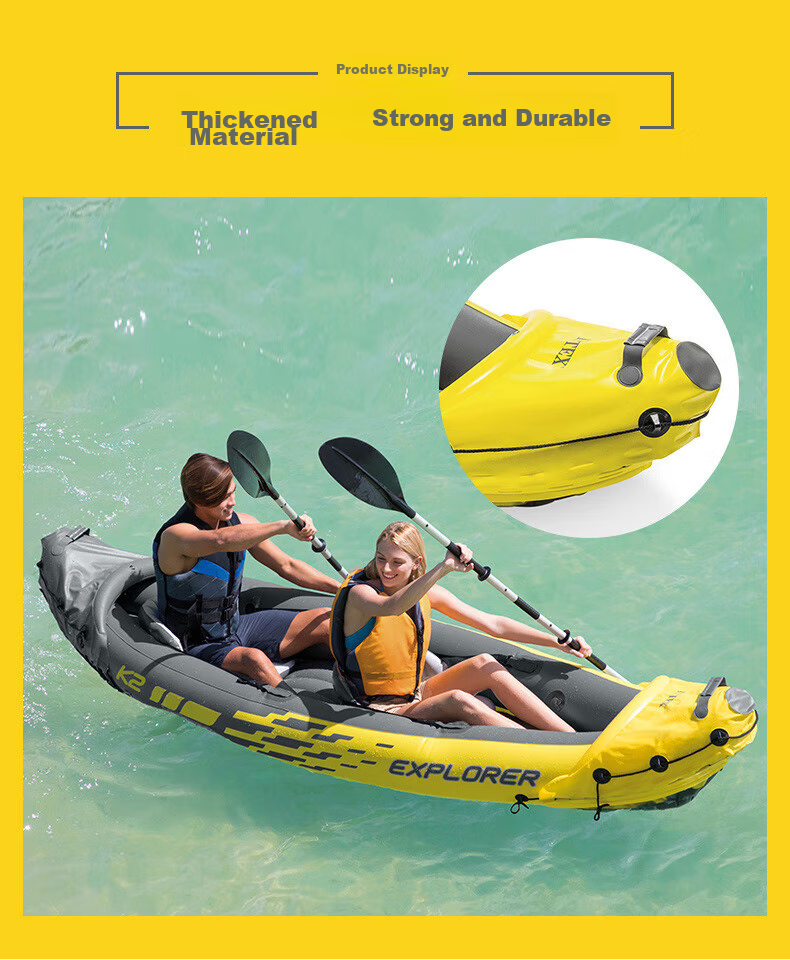 INTEX Challenger Two-Person Inflatable Boat, Thickened Rafting Kayak, Single Or Double Fishing Boat, Wear-Resistant Assault Boat 68306 12