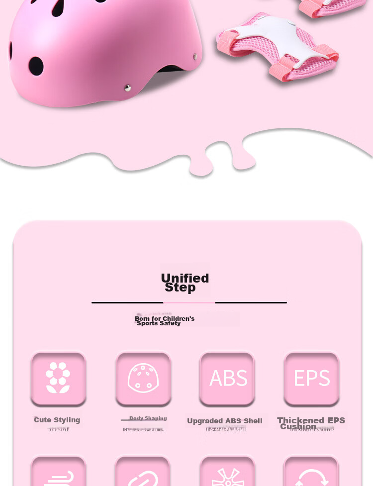 Tongbu Kids Roller Skating Protective Gear Set Skateboard Balance Bike Riding Outdoor Sports Helmet and Pads 7-Piece Set Pink 2
