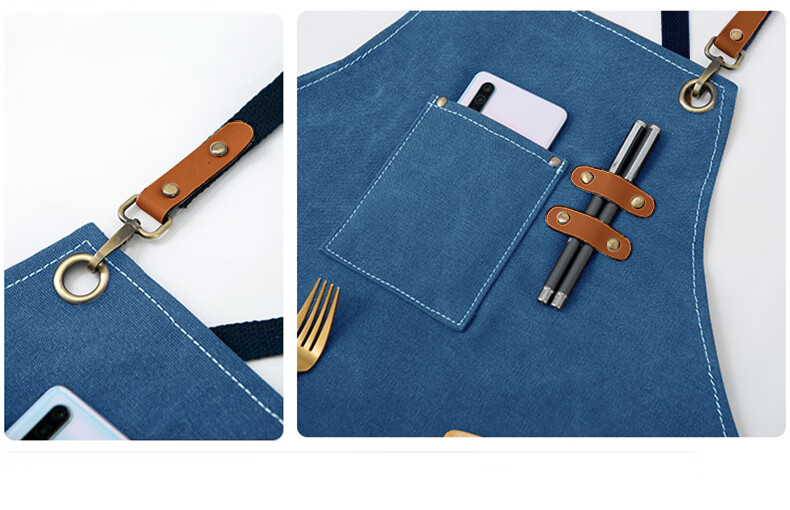 Canjiangjun Fashion Home Apron, Stain-Resistant And Oil-Proof Canvas, Thickened And Wear-Resistant, for Restaurant, Hairdresser, Bubble Tea Shop Work Uniform, Blue 15