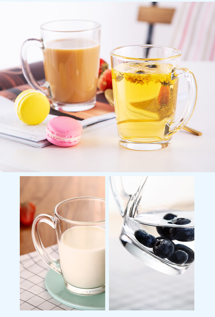 Luminarc Glass Cups with Handles, Tempered Glass Tea Mugs, Stylish Large Capacity Striped Coffee Cups, 500ml*2 7
