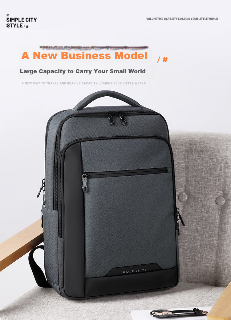 GOLF Backpack for Men, Large Capacity 15.6-Inch Laptop Backpack, USB Interface with Multiple Compartments, Business Casual Travel Bag for Students, Dark Gray with Black 1