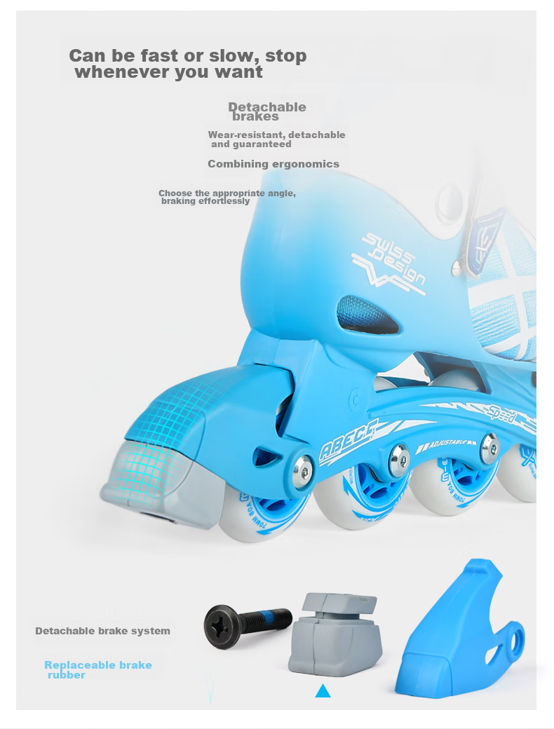 MEGA Children's Roller Skates for Boys And Girls, Inline Skates with Adjustable Wheels for Primary And Secondary School Students, Blue Set, Size L 9
