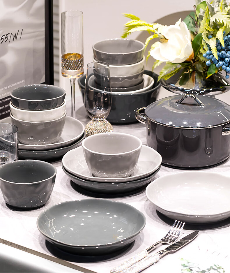 KANGMO New Nordic Style Luxury High-End Ceramic Dinnerware Set with Bowls And Plates, Carlos 54-Piece Set 6