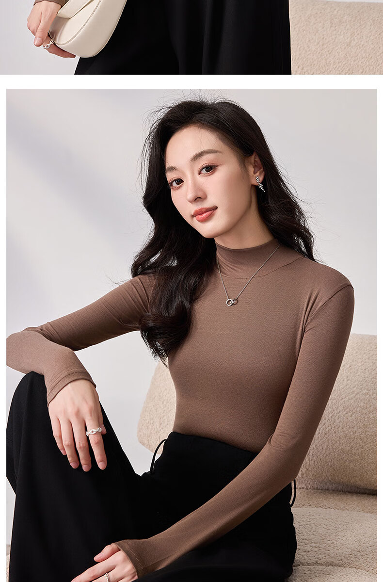 LangSha Spring And Autumn Modal Solid Color Semi-Turtleneck Base Layer Top for Women, Slim Fit Thin Inner Wear Long Sleeve Slimming Stylish Blouse 21