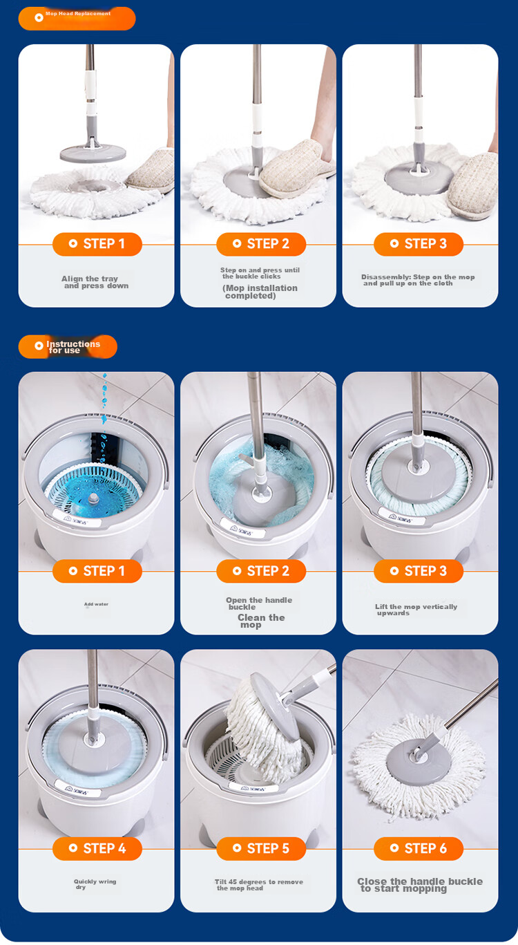 BAOJIAJIE [Yang Mi's Choice] Rotating Mop, 2 Cloths Included, Single Bucket with Dual Drives, No-Hand Wet And Dry Use 17