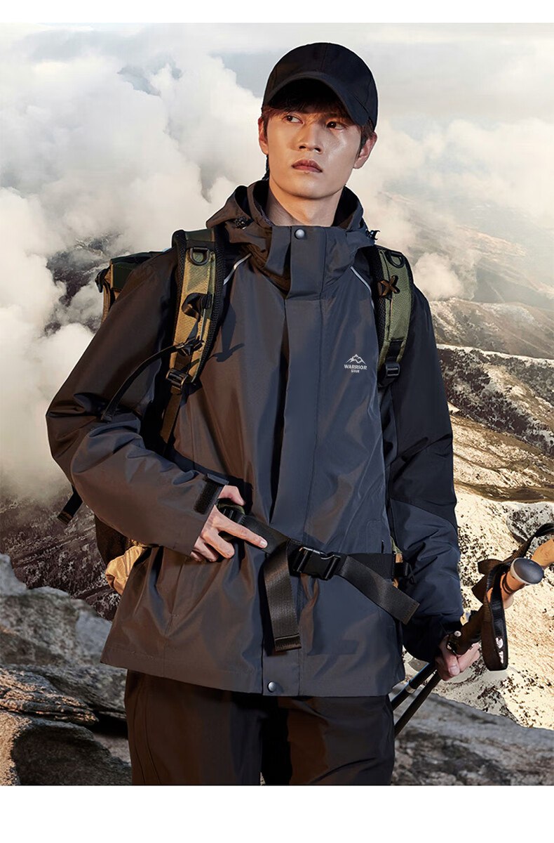 Huili Men's Outdoor Three-In Jacket, Fleece Inner Layer, Windproof And Warm, Detachable Hiking And Mountaineering Coat for Me 19