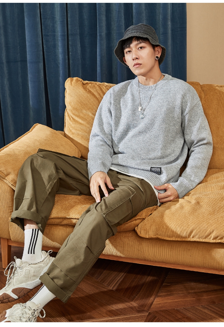 TonLion 2022 Men's Sweater, Solid Color Basic Versatile Base Layer Round Neck Knit Sweater for Men, Flax Gray, S 6
