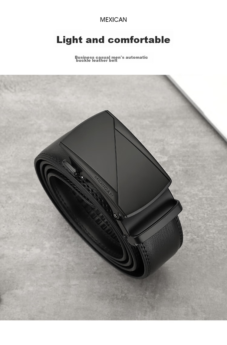 MEXICAN Leather Belt for Men, Cowhide Waistband, Business Casual Trouser Belt with Automatic Buckle, Birthday Gift 3