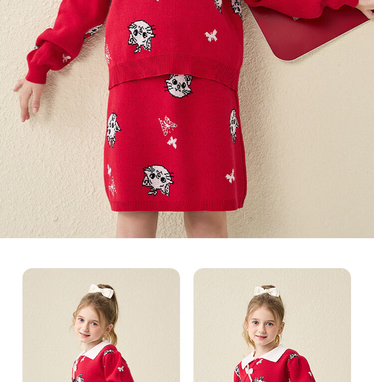 DISNEY Children's Girls' Outfit Set, Dress with Thick Sweater, Red New Year's Outfit, Winter 2023 DB331TE16, Bright Red, Size 110 39